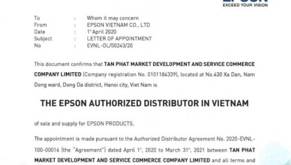 Tân Phát chính thức là nhà phân phối EPSON tại Việt Nam
