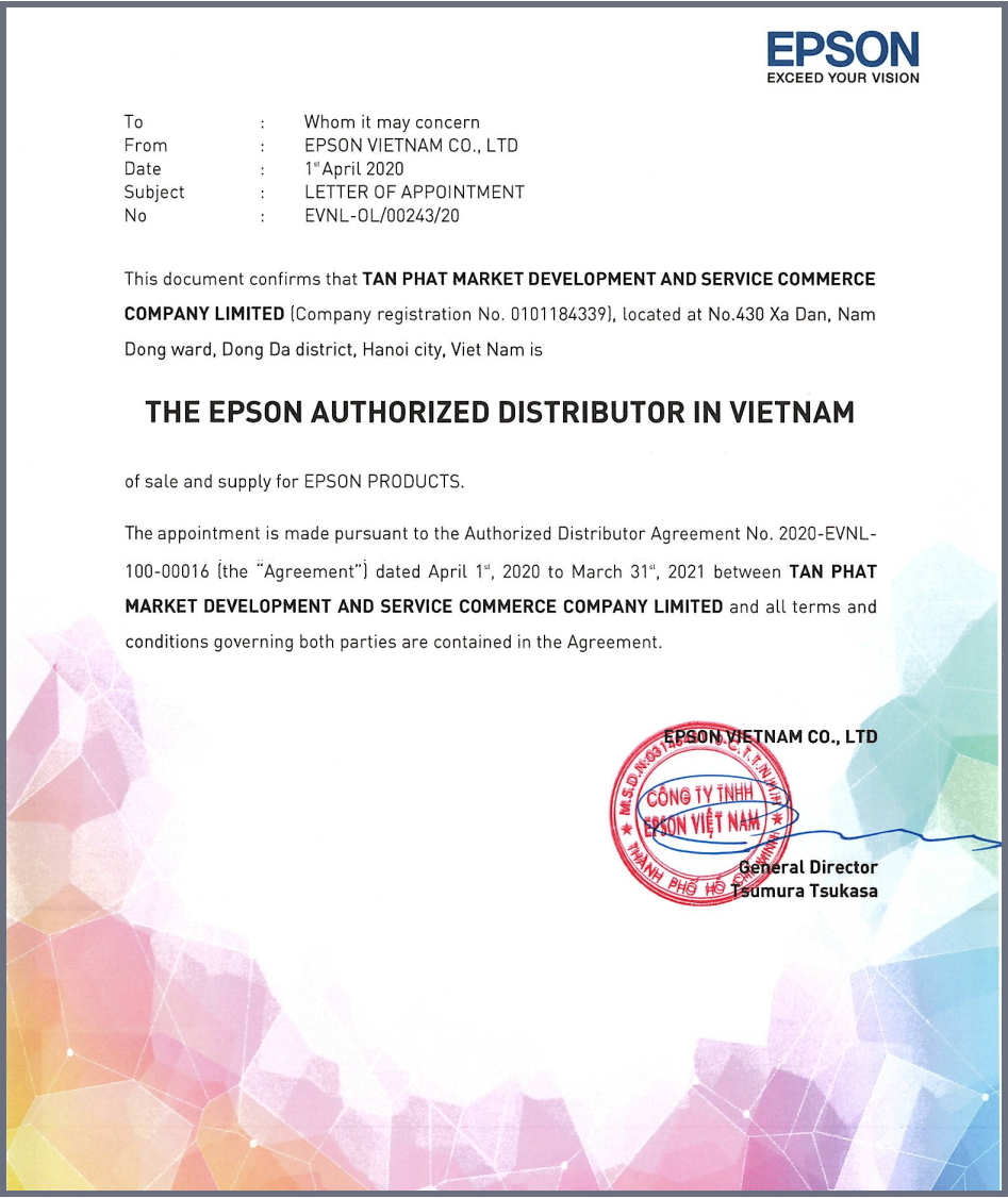 Tân Phát chính thức trở thành nhà phân phối EPSON tại Việt Nam